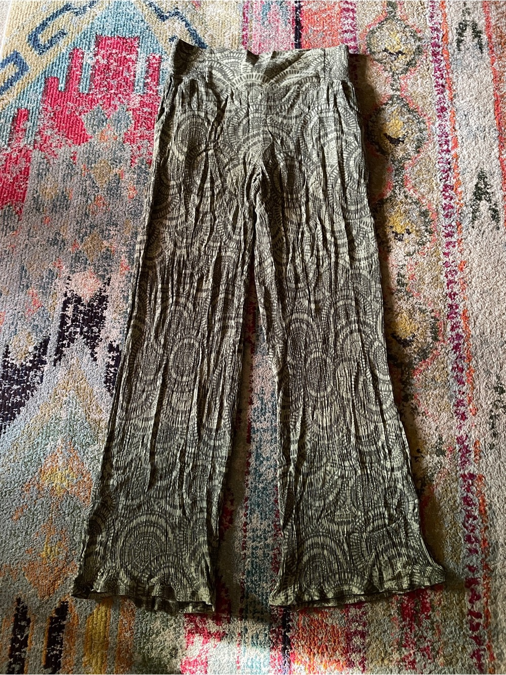Three Dots Olive Green Patterned Wide-Leg Pants